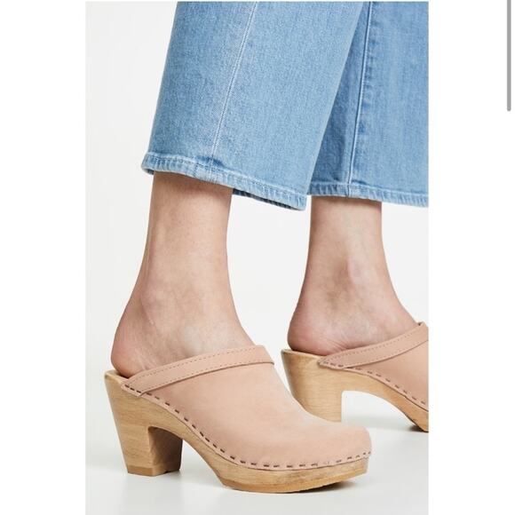 No. 6 Old School Heeled Clogs pink sand suede wood neutral natural spring 8/8.5 - Picture 1 of 13